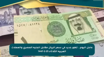 عاجل اليوم.. تطور جديد في سعر الريال مقابل الجنيه المصري والعملات العربية الثلاثاء 25-2-1447
